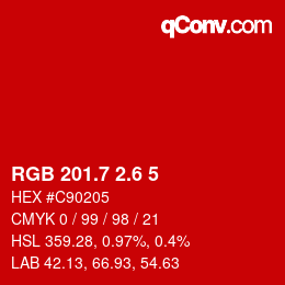 カラーコード: RGB 201.7 2.6 5 | qconv.com