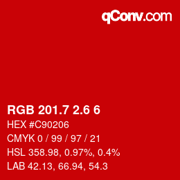 カラーコード: RGB 201.7 2.6 6 | qconv.com