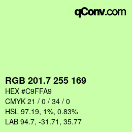 カラーコード: RGB 201.7 255 169 | qconv.com