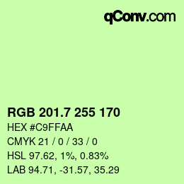 カラーコード: RGB 201.7 255 170 | qconv.com