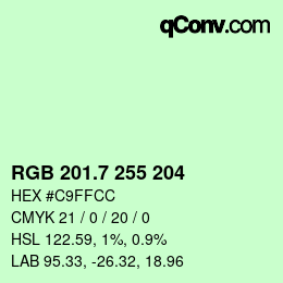 カラーコード: RGB 201.7 255 204 | qconv.com