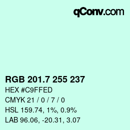 カラーコード: RGB 201.7 255 237 | qconv.com