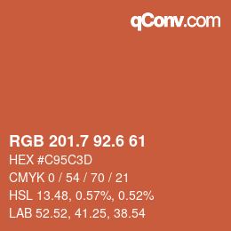 カラーコード: RGB 201.7 92.6 61 | qconv.com