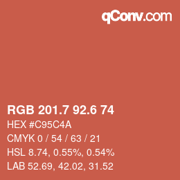 カラーコード: RGB 201.7 92.6 74 | qconv.com