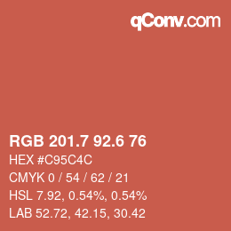 カラーコード: RGB 201.7 92.6 76 | qconv.com