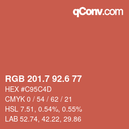 カラーコード: RGB 201.7 92.6 77 | qconv.com