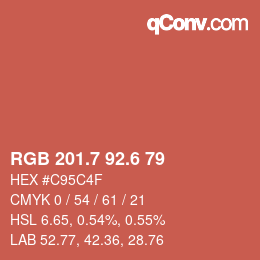 カラーコード: RGB 201.7 92.6 79 | qconv.com
