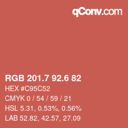 カラーコード: RGB 201.7 92.6 82 | qconv.com