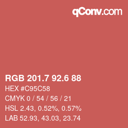 カラーコード: RGB 201.7 92.6 88 | qconv.com