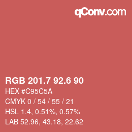 カラーコード: RGB 201.7 92.6 90 | qconv.com