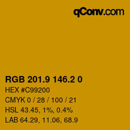 カラーコード: RGB 201.9 146.2 0 | qconv.com