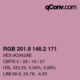 カラーコード: RGB 201.9 146.2 171 | qconv.com