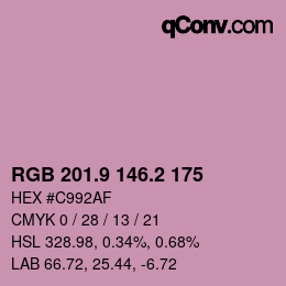 カラーコード: RGB 201.9 146.2 175 | qconv.com
