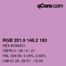 カラーコード: RGB 201.9 146.2 193 | qconv.com