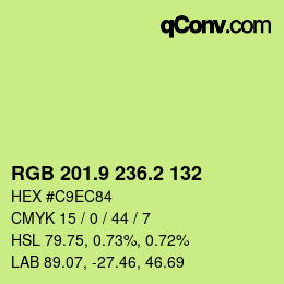 カラーコード: RGB 201.9 236.2 132 | qconv.com