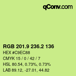 カラーコード: RGB 201.9 236.2 136 | qconv.com