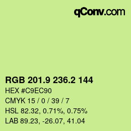 カラーコード: RGB 201.9 236.2 144 | qconv.com
