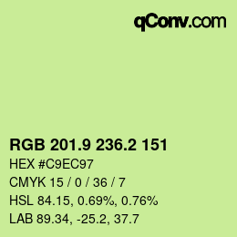 カラーコード: RGB 201.9 236.2 151 | qconv.com