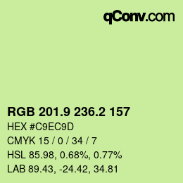 カラーコード: RGB 201.9 236.2 157 | qconv.com