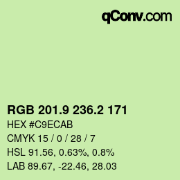 カラーコード: RGB 201.9 236.2 171 | qconv.com