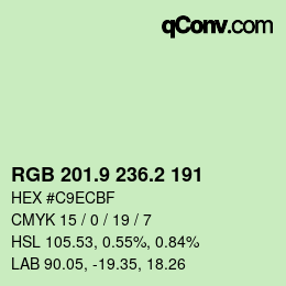 Color code: RGB 201.9 236.2 191 | qconv.com