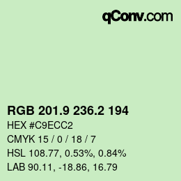 カラーコード: RGB 201.9 236.2 194 | qconv.com