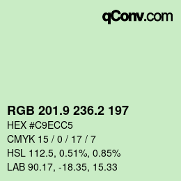 カラーコード: RGB 201.9 236.2 197 | qconv.com