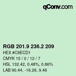Color code: RGB 201.9 236.2 209 | qconv.com