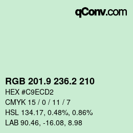 Color code: RGB 201.9 236.2 210 | qconv.com