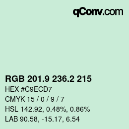 Color code: RGB 201.9 236.2 215 | qconv.com