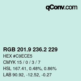 カラーコード: RGB 201.9 236.2 229 | qconv.com