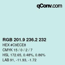 カラーコード: RGB 201.9 236.2 232 | qconv.com