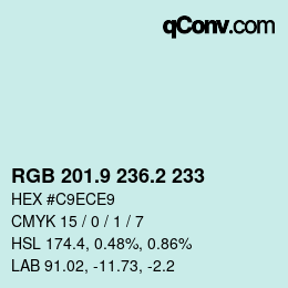 Color code: RGB 201.9 236.2 233 | qconv.com