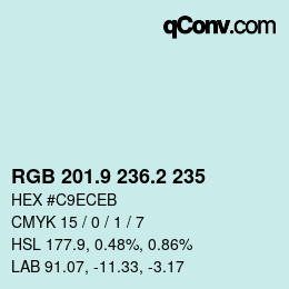 Color code: RGB 201.9 236.2 235 | qconv.com