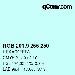 Color code: RGB 201.9 255 250 | qconv.com