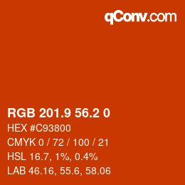 Color code: RGB 201.9 56.2 0 | qconv.com