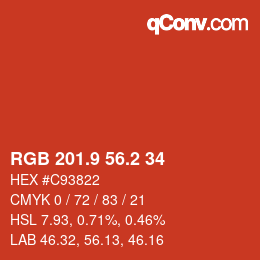 カラーコード: RGB 201.9 56.2 34 | qconv.com
