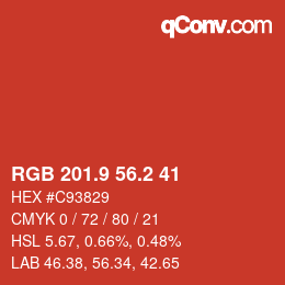 カラーコード: RGB 201.9 56.2 41 | qconv.com