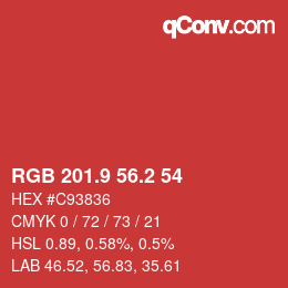 カラーコード: RGB 201.9 56.2 54 | qconv.com