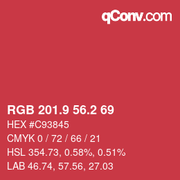 カラーコード: RGB 201.9 56.2 69 | qconv.com