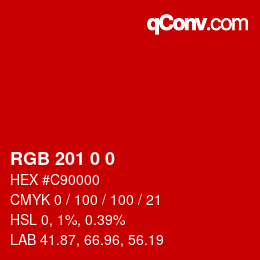 Color code: RGB 201 0 0 | qconv.com