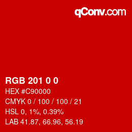カラーコード: RGB 201 0 0 | qconv.com