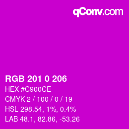 Color code: RGB 201 0 206 | qconv.com
