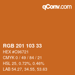 Color code: RGB 201 103 33 | qconv.com