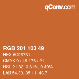 颜色代码: RGB 201 103 49 | qconv.com