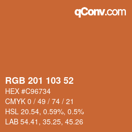 Color code: RGB 201 103 52 | qconv.com
