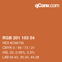 Color code: RGB 201 103 54 | qconv.com