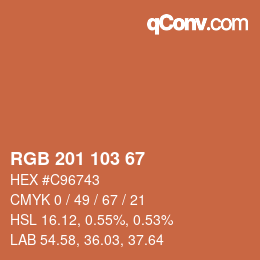 Color code: RGB 201 103 67 | qconv.com
