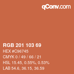 Color code: RGB 201 103 69 | qconv.com