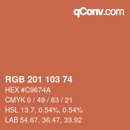 カラーコード: RGB 201 103 74 | qconv.com